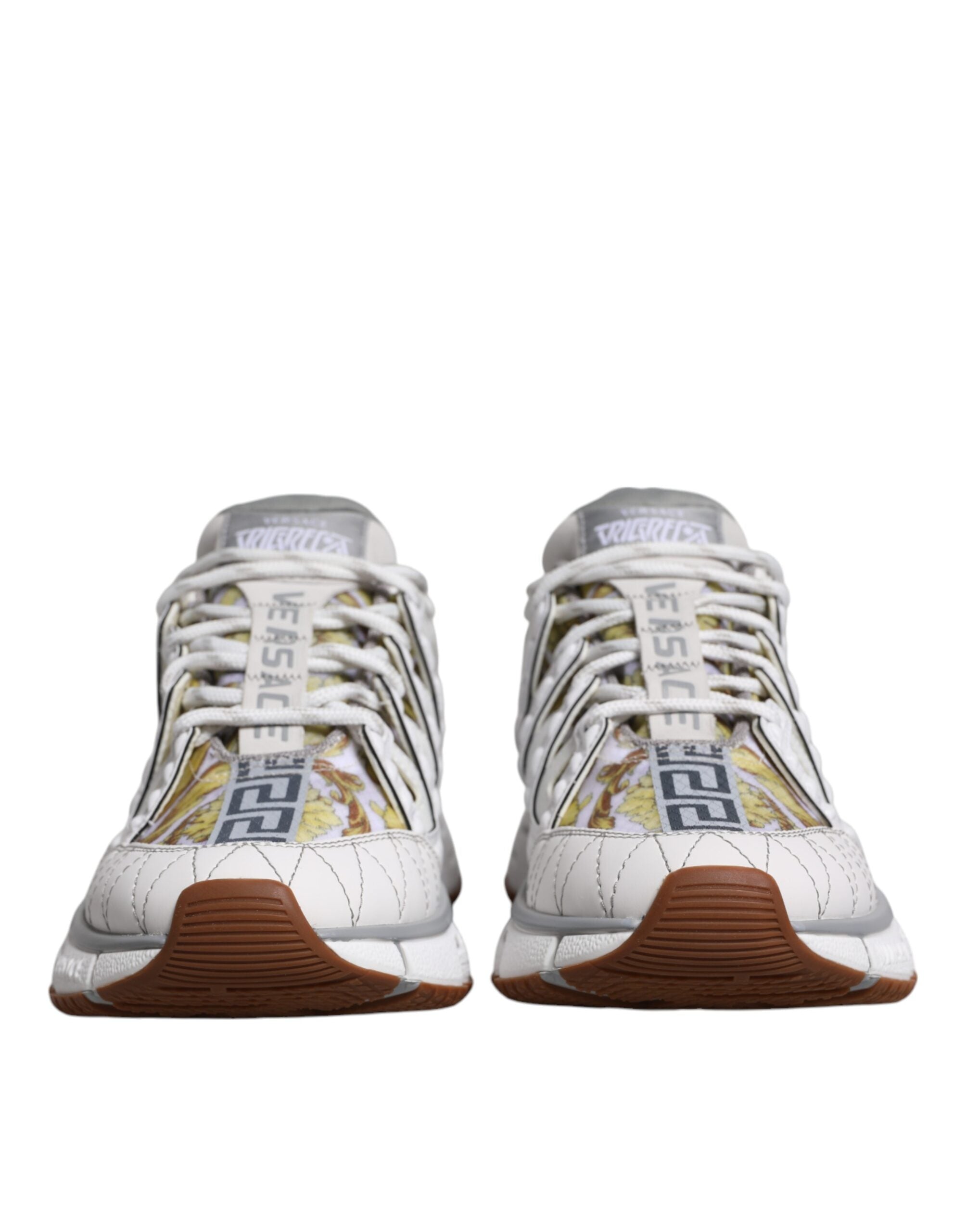 Versace White Trigreca Barocco Print Low Top Sneakers Shoes Versace
