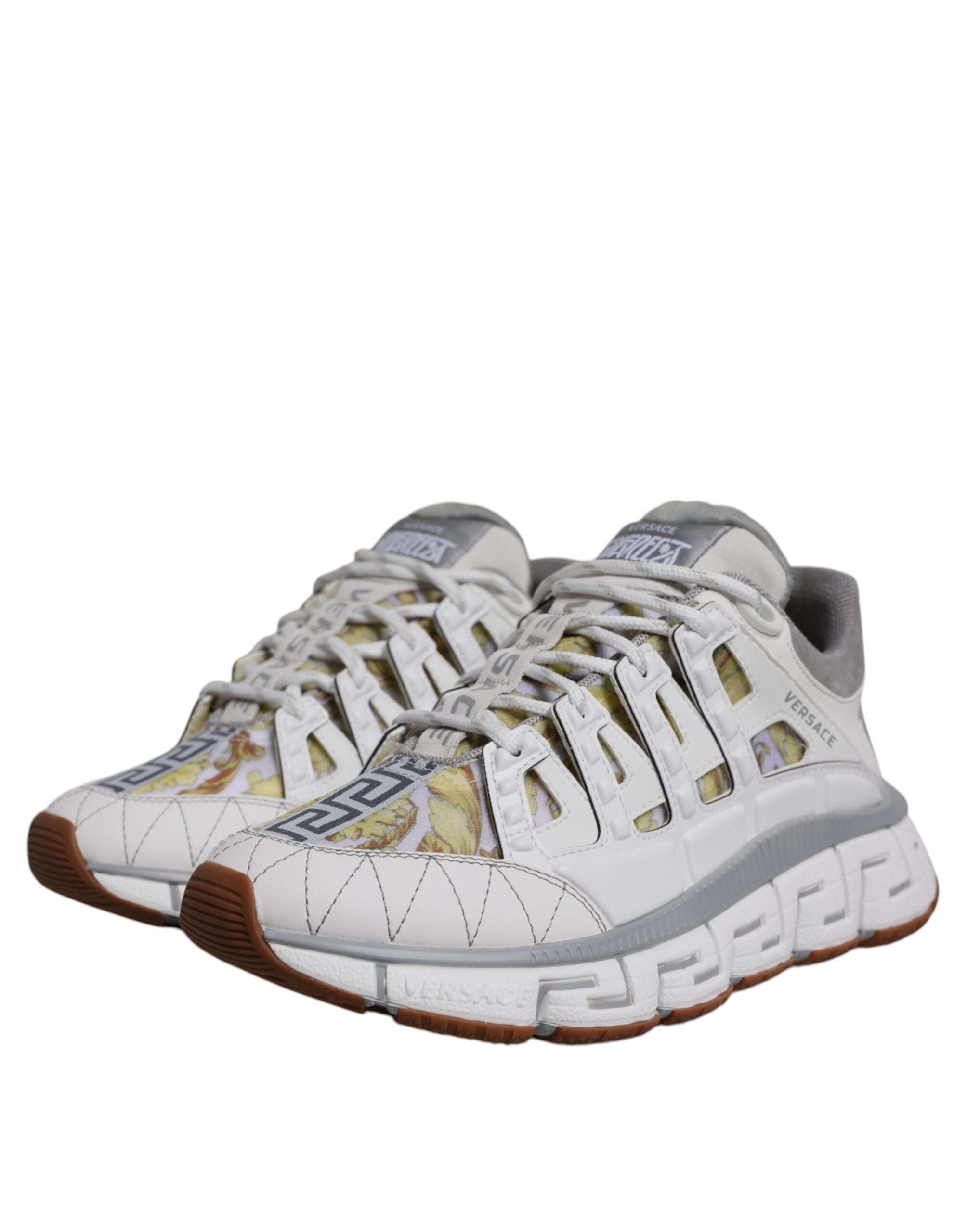 Versace White Trigreca Barocco Print Low Top Sneakers Shoes Versace