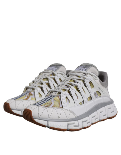 Versace White Trigreca Barocco Print Low Top Sneakers Shoes Versace