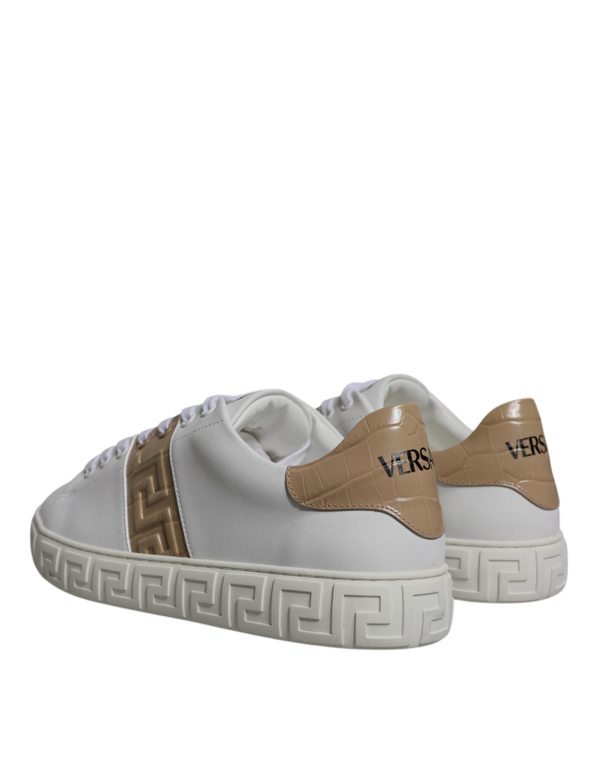 Versace White Brown Greca Print TPU Low Top Men Sneakers Shoes Versace