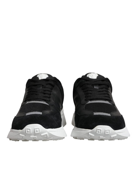Versace Black Canvas Quad Fabric Medusa Low Top Sneaker Shoes Versace