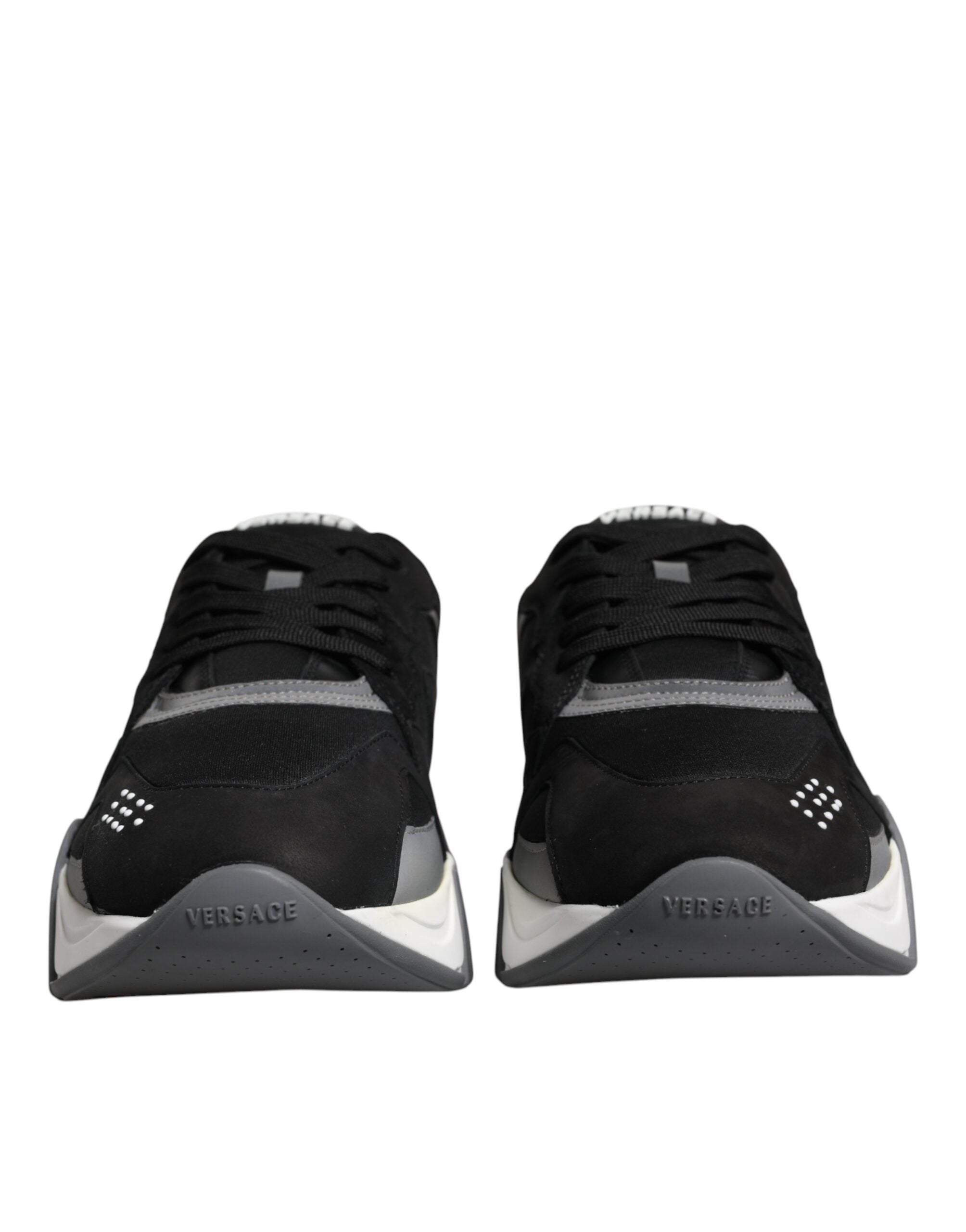 Versace Black Leather Neoprene Chunky Low Top Sneakers Squalo Shoes Versace