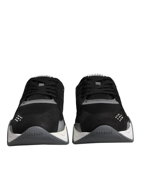 Versace Black Leather Neoprene Chunky Low Top Sneakers Squalo Shoes Versace