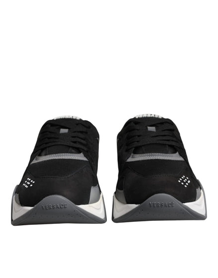 Versace Black Leather Neoprene Chunky Low Top Sneakers Squalo Shoes Versace