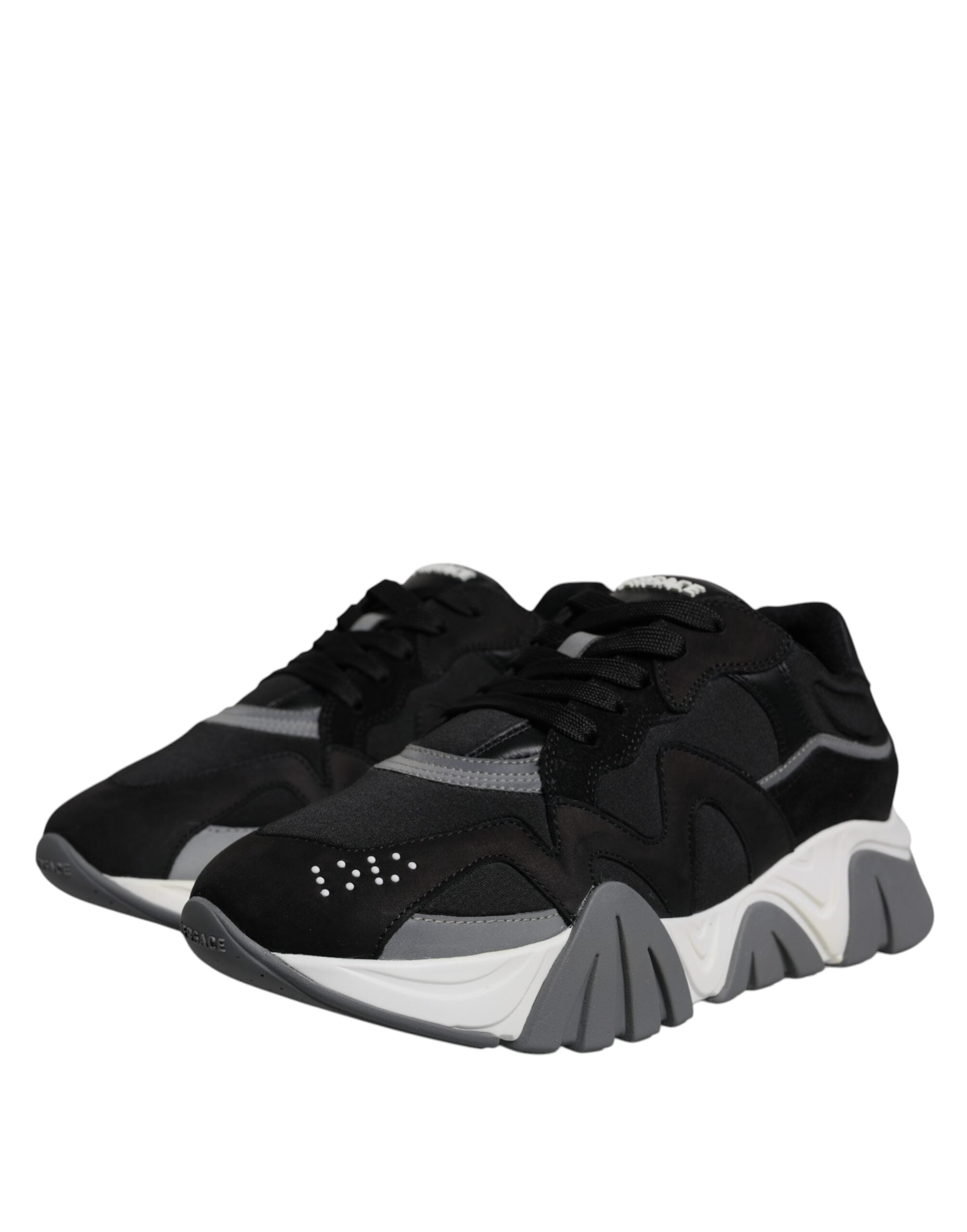 Versace Black Leather Neoprene Chunky Low Top Sneakers Squalo Shoes Versace