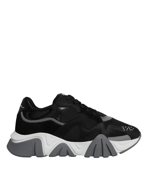 Versace Black Leather Neoprene Chunky Low Top Sneakers Squalo Shoes Versace