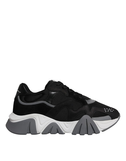 Versace Black Leather Neoprene Chunky Low Top Sneakers Squalo Shoes Versace