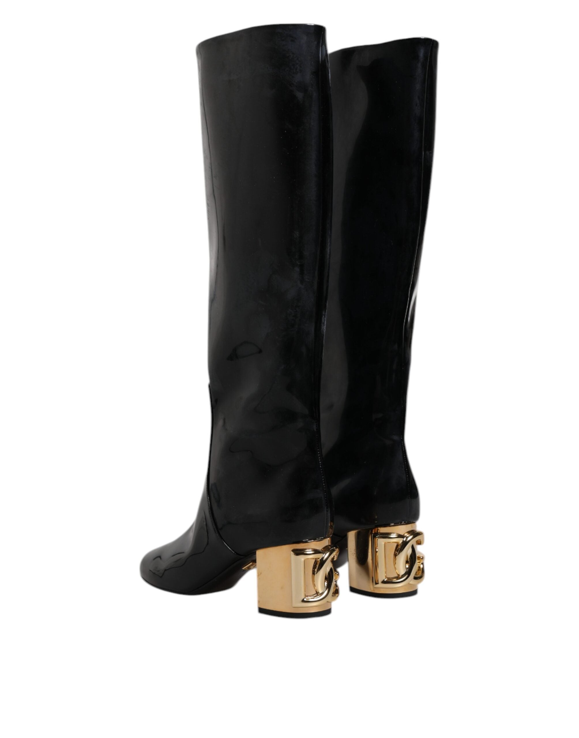 Dolce & Gabbana Black Patent Leather Vally High Boots Shoes Dolce & Gabbana