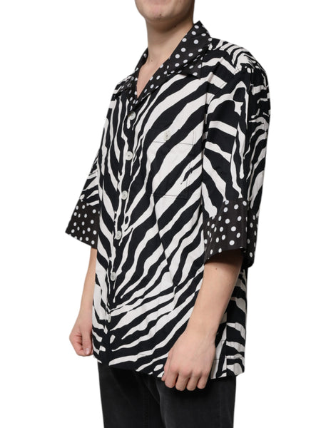 Dolce & Gabbana Black White Zebra Button Down Oversize Shirt Dolce & Gabbana