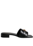 Versace Black Leather Logo Plaque Slip On Slides Flats Shoes Versace