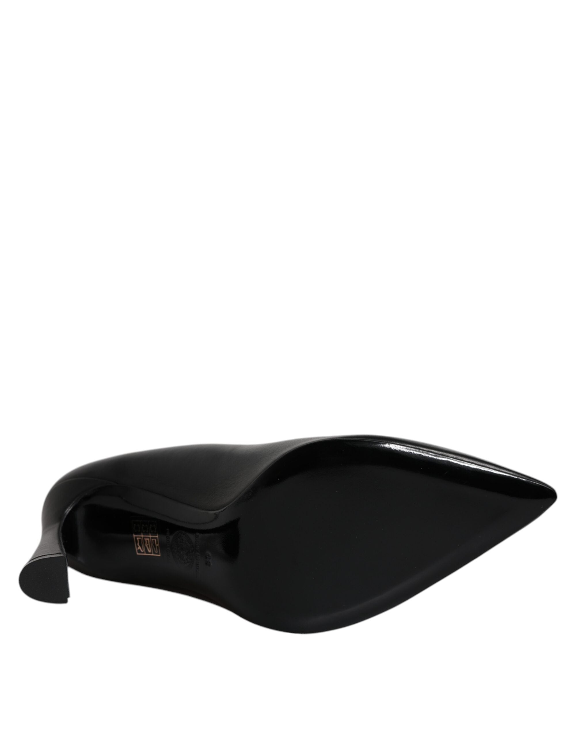 Versace Black Leather Logo Plaque High Heels Pumps Shoes Versace