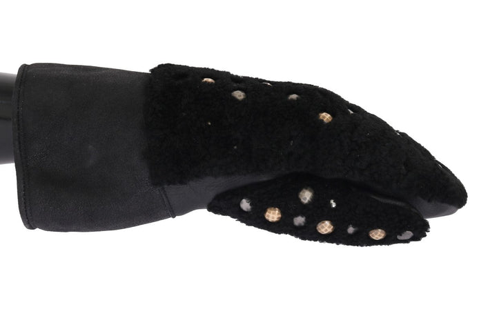 Dolce & Gabbana Black Leather Shearling Studded Gloves Dolce & Gabbana