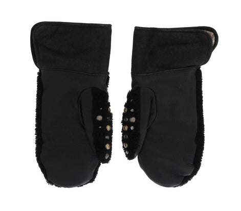 Dolce & Gabbana Black Leather Shearling Studded Gloves Dolce & Gabbana