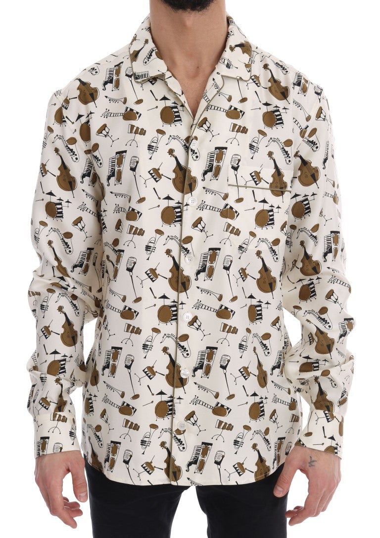 Dolce & Gabbana White Silk JAZZ Motive Print Shirt Dolce & Gabbana