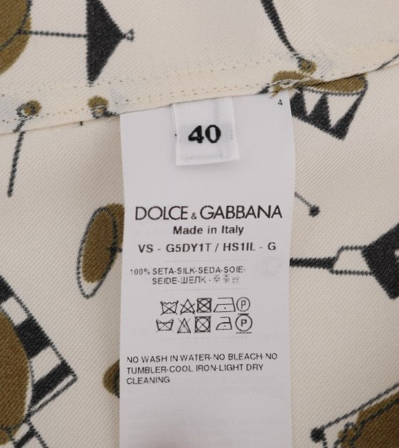 Dolce & Gabbana White Silk JAZZ Motive Print Shirt Dolce & Gabbana