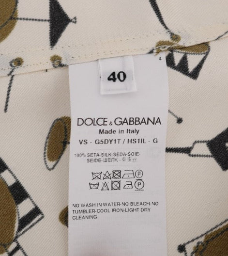 Dolce & Gabbana White Silk JAZZ Motive Print Shirt Dolce & Gabbana
