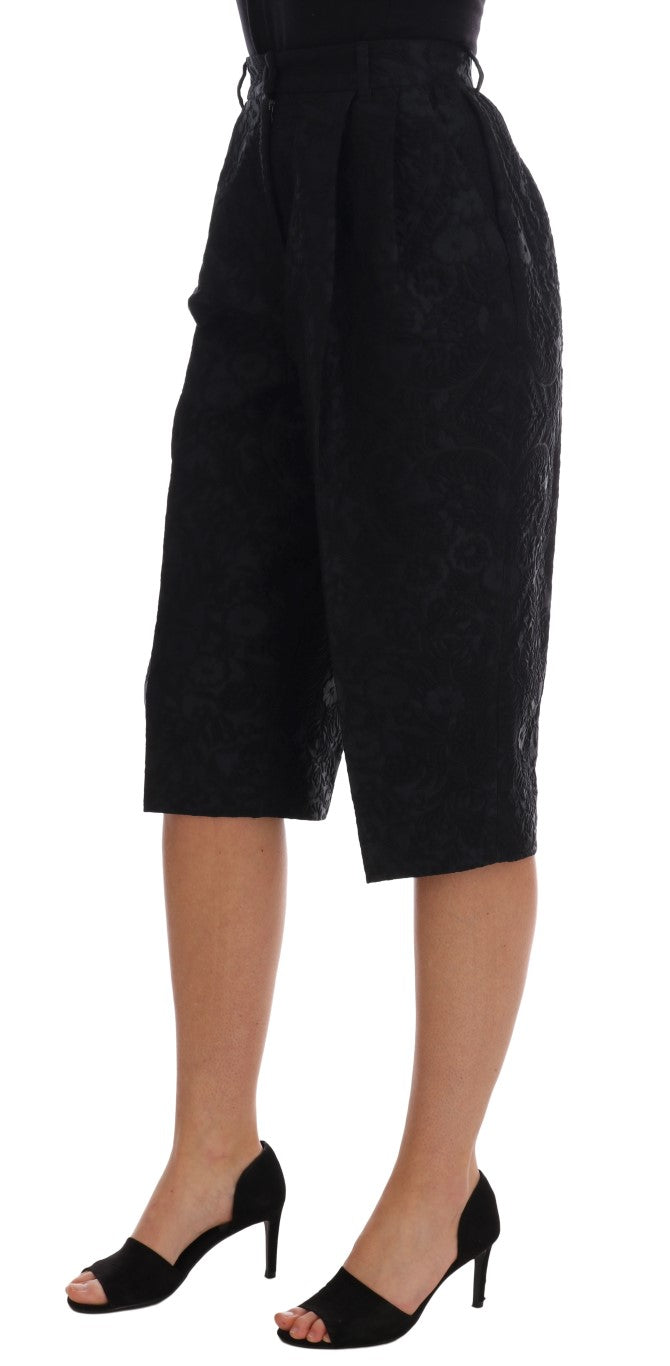 Dolce & Gabbana Black Brocade High Waist Capri Shorts Dolce & Gabbana