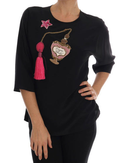 Dolce & Gabbana Black Silk Fairy Tale Top Crystal Blouse Dolce & Gabbana