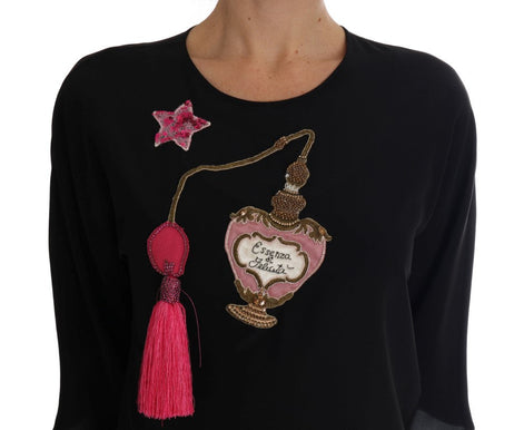Dolce & Gabbana Black Silk Fairy Tale Top Crystal Blouse Dolce & Gabbana