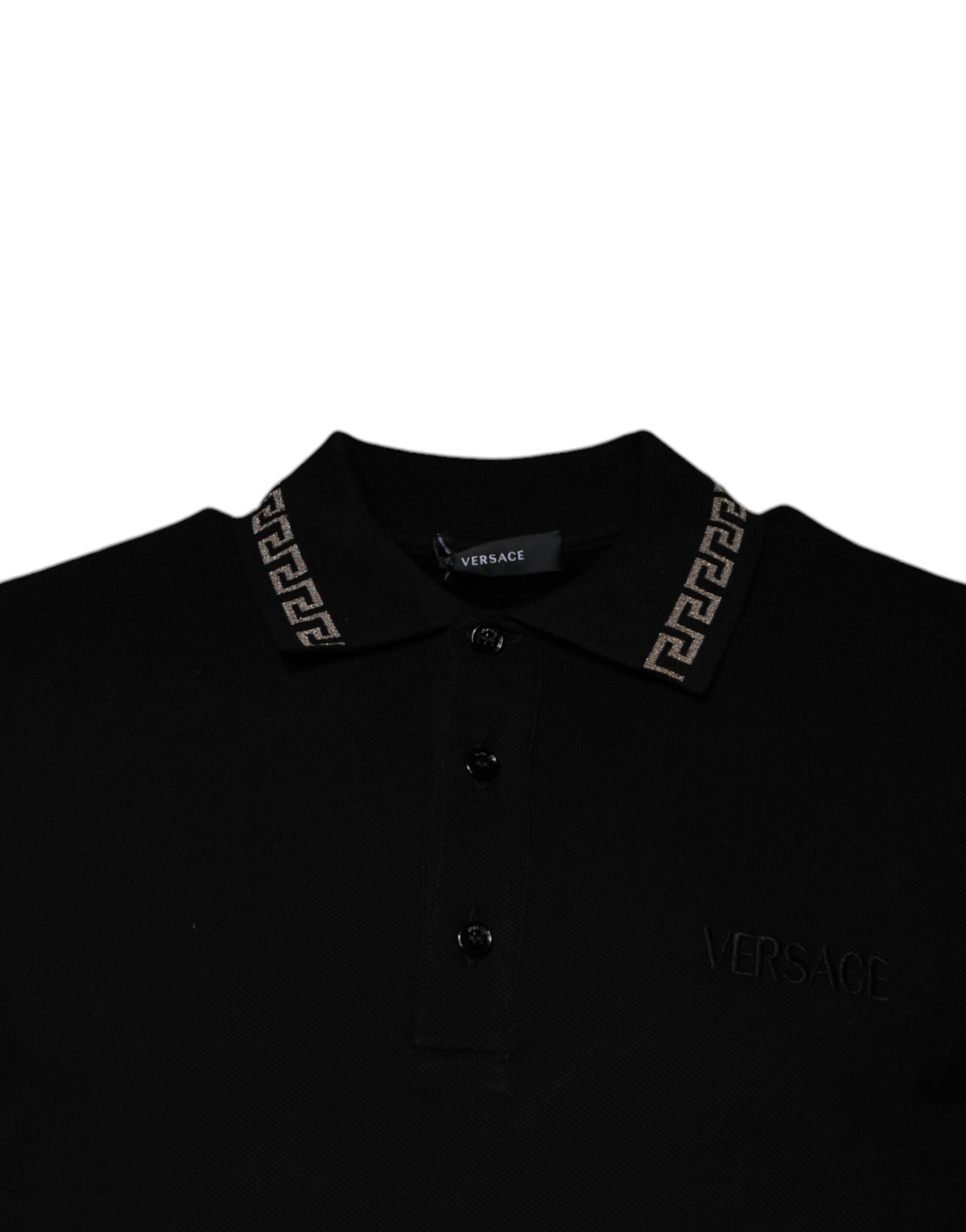 Versace Black Viscose Collared Polo Short Sleeves T-shirt Versace