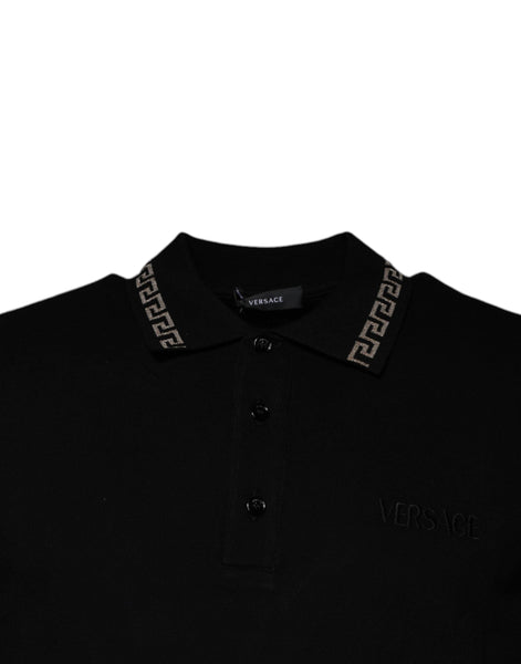 Versace Black Viscose Collared Polo Short Sleeves T-shirt Versace