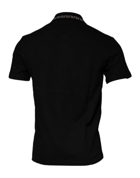 Versace Black Viscose Collared Polo Short Sleeves T-shirt Versace