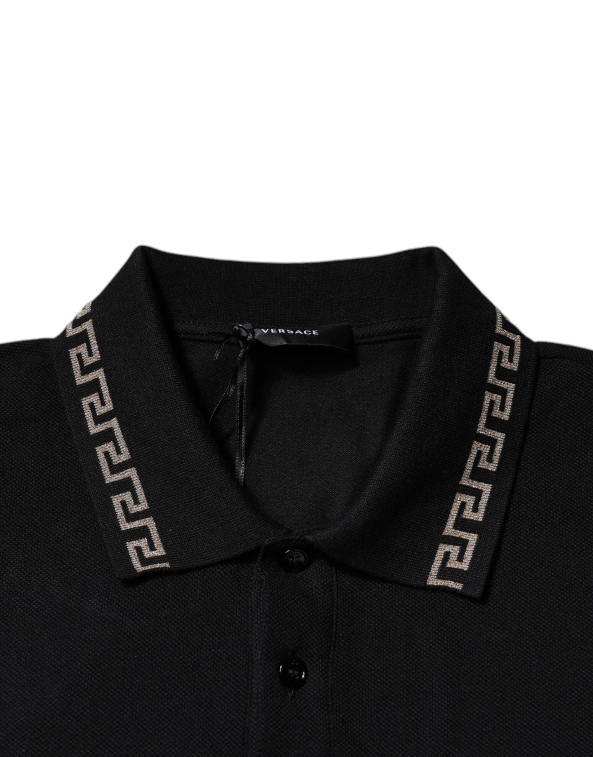 Versace Black Viscose Collared Polo Short Sleeves T-shirt Versace