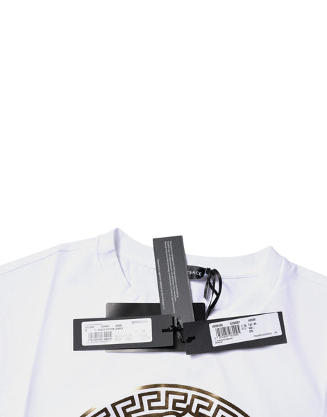 Versace White Medusa Print Cotton Crew Neck T-shirt Versace