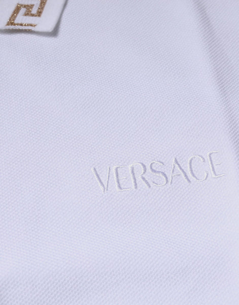 Versace White Viscose Collared Men Polo Short Sleeves T-shirt Versace