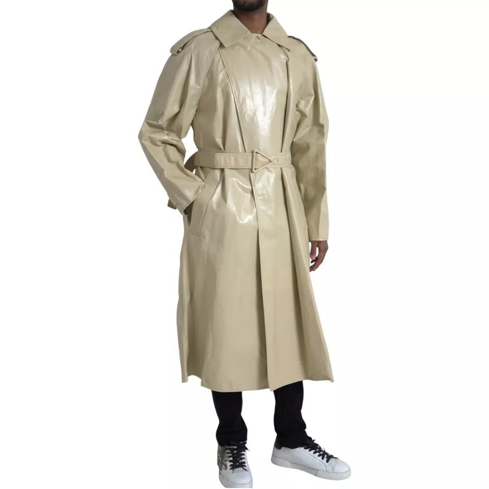 Bottega Veneta Beige Lambskin Leather Trench Coat Jacket Bottega Veneta
