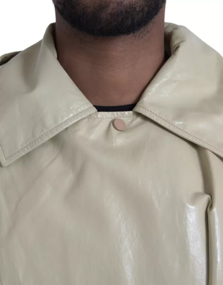 Bottega Veneta Beige Lambskin Leather Trench Coat Jacket Bottega Veneta