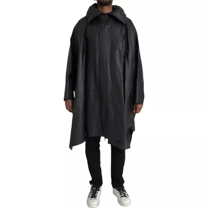 Bottega Veneta Black Leather Hooded Men Trenchcoat Jacket Bottega Veneta