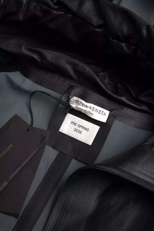 Bottega Veneta Black Leather Hooded Men Trenchcoat Jacket Bottega Veneta