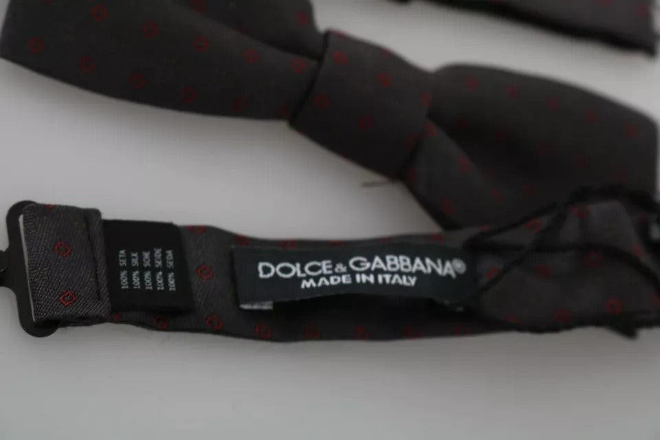 Dolce & Gabbana Gray Dotted Silk Adjustable Neck Bow Tie Dolce & Gabbana
