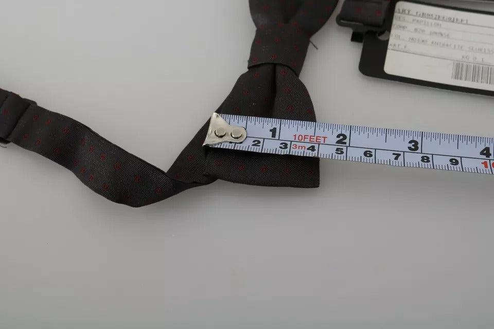 Dolce & Gabbana Gray Dotted Silk Adjustable Neck Bow Tie Dolce & Gabbana