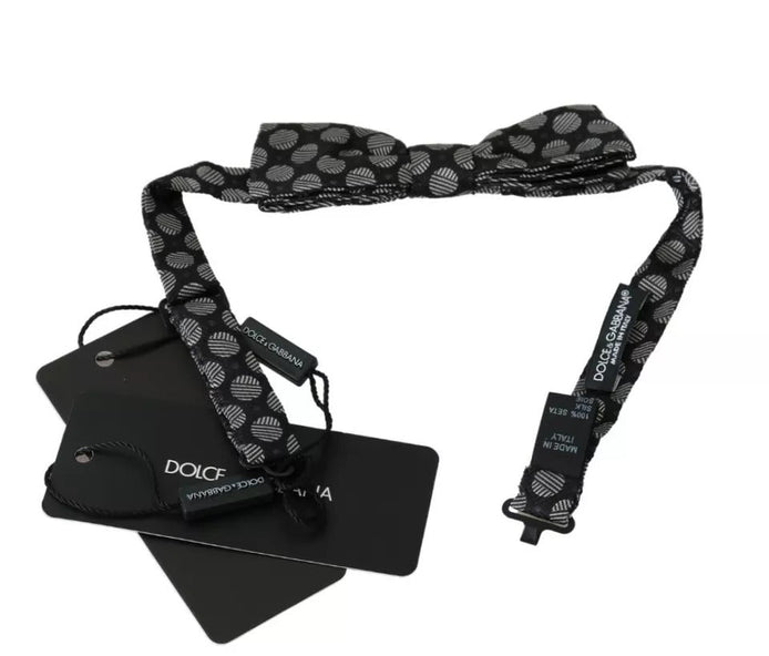 Dolce & Gabbana Black Silk Circles Men Necktie Bow Tie Dolce & Gabbana