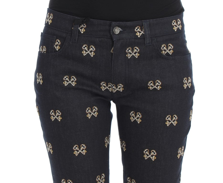 Dolce & Gabbana Blue Key Embroidered Slim Fit KATE Jeans Dolce & Gabbana