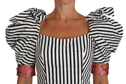 Dolce & Gabbana White Black Striped Cropped Top Puff Sleeve Shirts Dolce & Gabbana