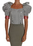 Dolce & Gabbana White Black Striped Cropped Top Puff Sleeve Shirts Dolce & Gabbana