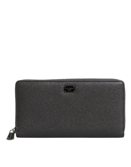 Dolce & Gabbana Dark Gray Leather DG Logo Zip Around Continental Wallet Dolce & Gabbana
