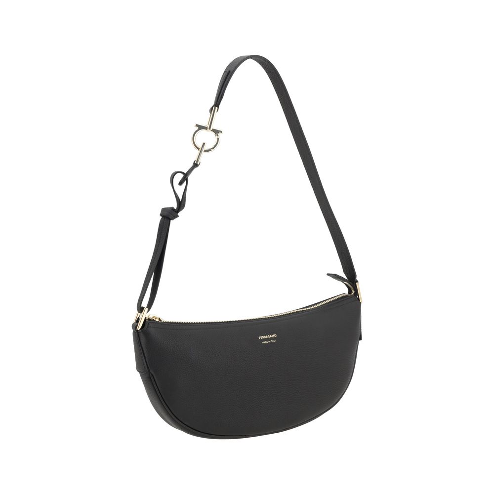Ferragamo Black Calf Leather Bos Taurus Shoulder Bag Ferragamo