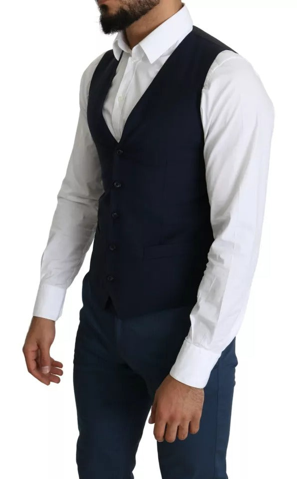 Dolce & Gabbana Navy Blue Men Formal Dress Waistcoat Vest Dolce & Gabbana