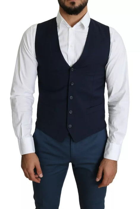 Dolce & Gabbana Navy Blue Men Formal Dress Waistcoat Vest Dolce & Gabbana