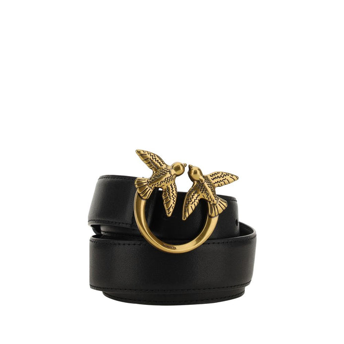 PINKO Black Calf Leather Bos Taurus Regular Belt PINKO