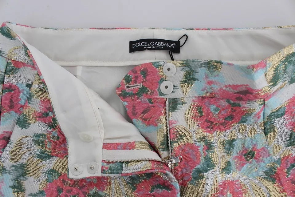 Dolce & Gabbana White Pink Floral Brocade Pants Dolce & Gabbana
