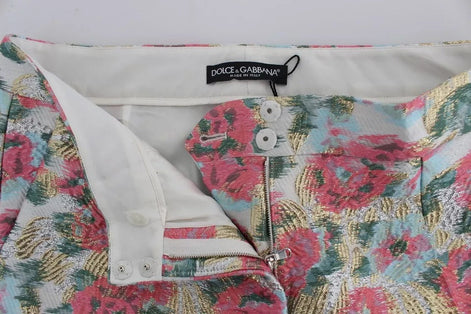Dolce & Gabbana White Pink Floral Brocade Pants Dolce & Gabbana
