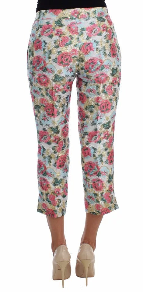 Dolce & Gabbana White Pink Floral Brocade Pants Dolce & Gabbana