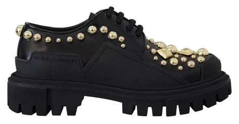 Dolce & Gabbana Black Leather Trekking Derby Embellished Shoes Dolce & Gabbana