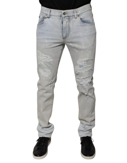 Dolce & Gabbana Light Blue Cotton Blend Tattered Skinny Denim Jeans Dolce & Gabbana