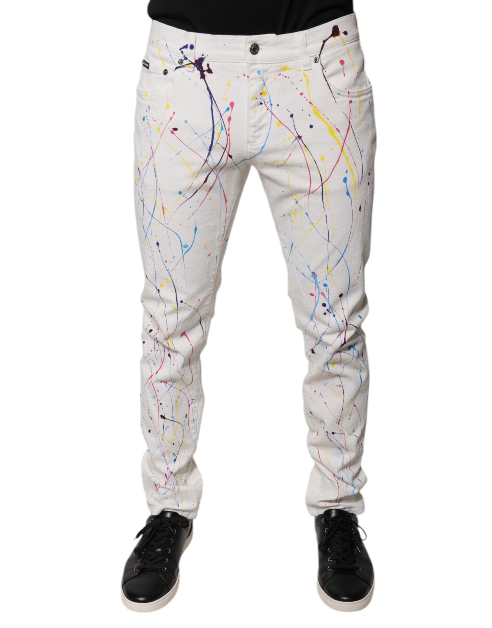 Dolce & Gabbana White Color Splash Print Skinny Denim Jeans Dolce & Gabbana